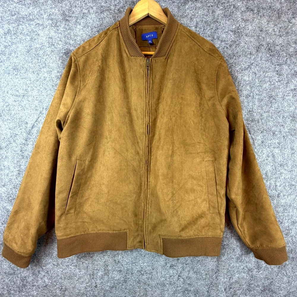 Apt. 9 Faux‎ Suede Bomber Jacket Mens XL Brown Lined Classic Full Zip Outdoor